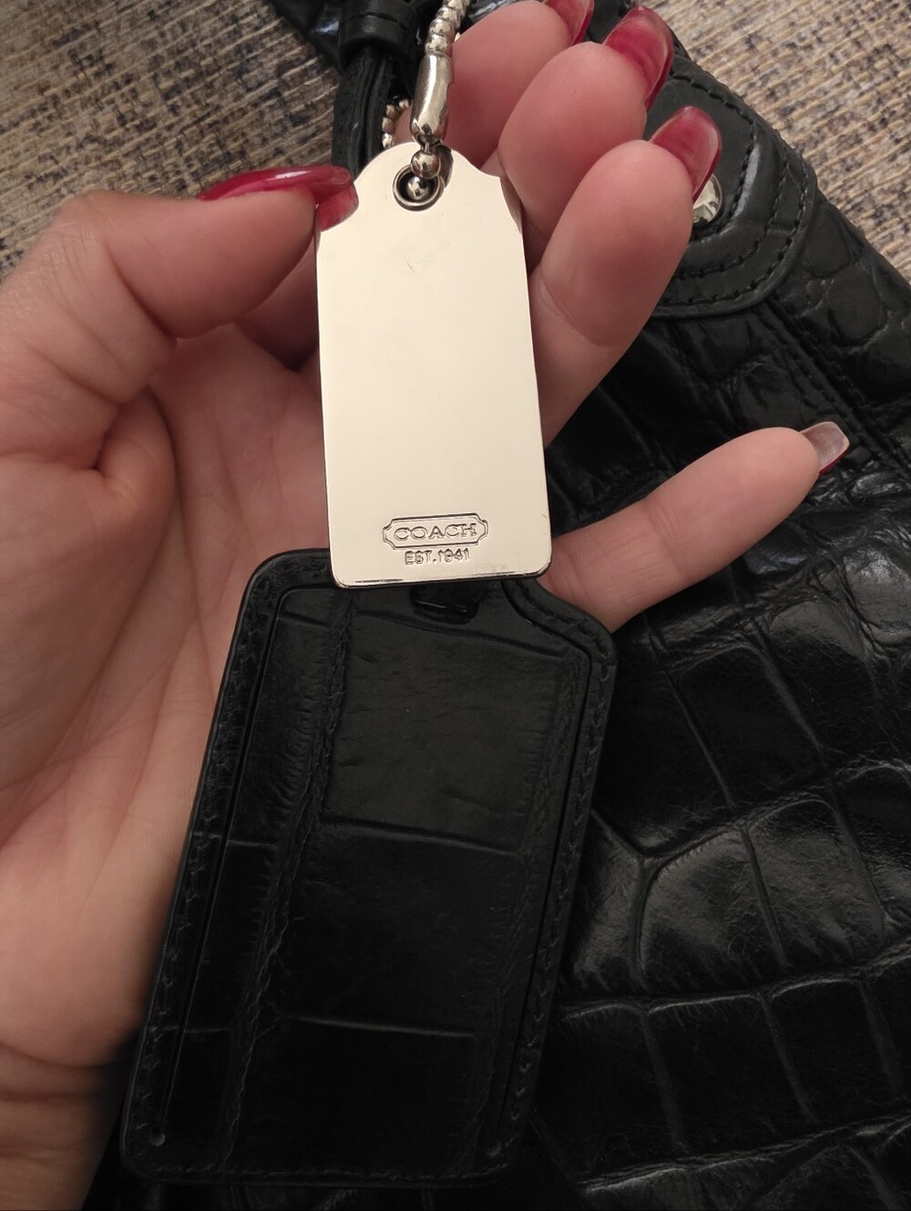 💞TAKING TO CONSIGNMENT💞Coach Black Croc-Embossed Leather Shoulder Bag - Picture 7 of 15